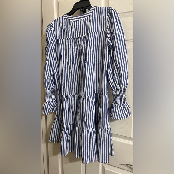 Pomander Place Blue and White Stripe Cotton Poplin Kenzo Dress Size L - Picture 3 of 6